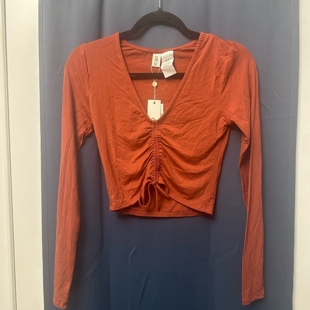 Citrus Women's Shirred Front Top Swim Coverup Burnt Orange NEW - Picture 2 of 4